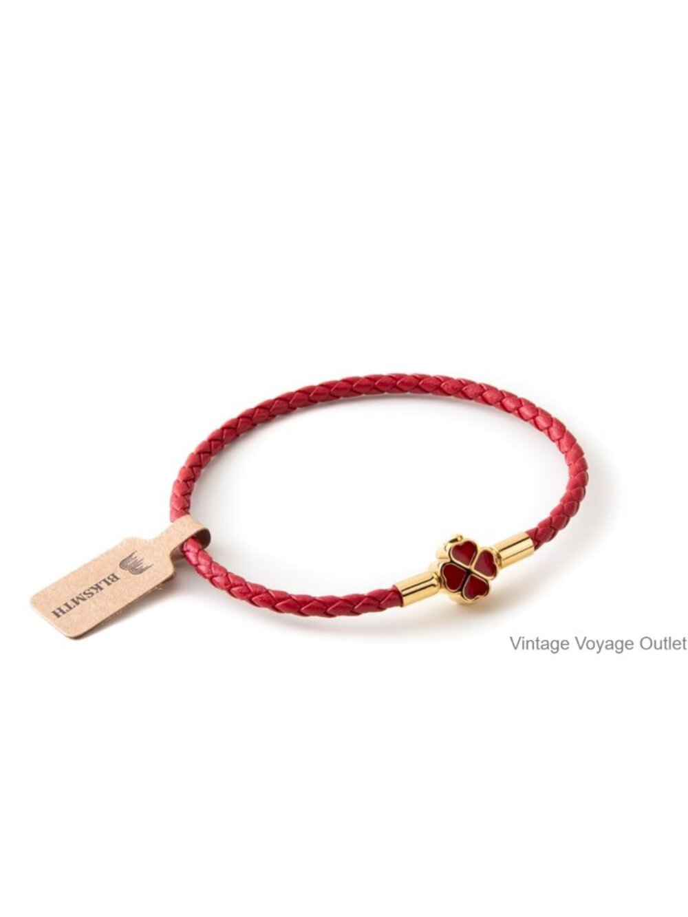 Four-Leaf Clover Bracelet Gold Plated Braided Leather Cord Adjustable Cuff